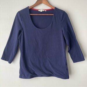 Boden Cotton Blend Scoop Neck 3/4 Length Sleeves Navy Blue Top